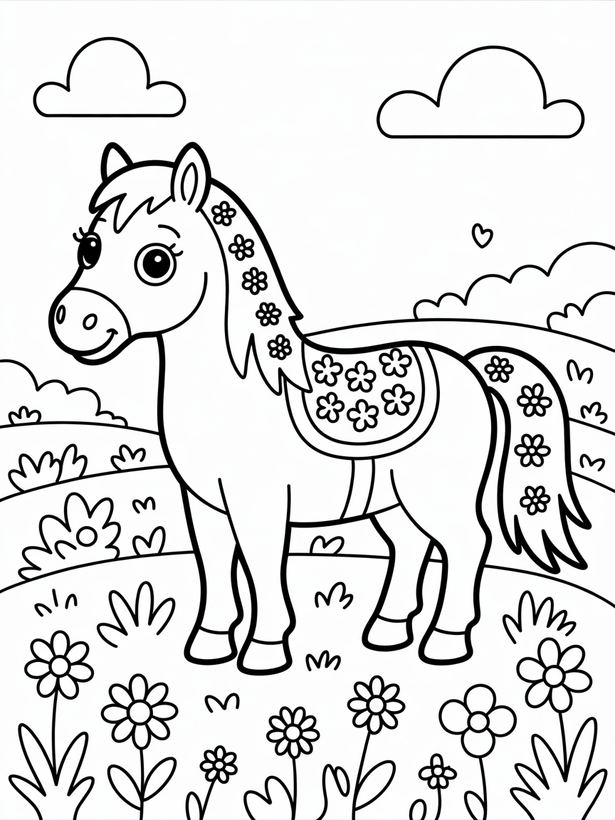 horse cute patterns - Free Coloring Page