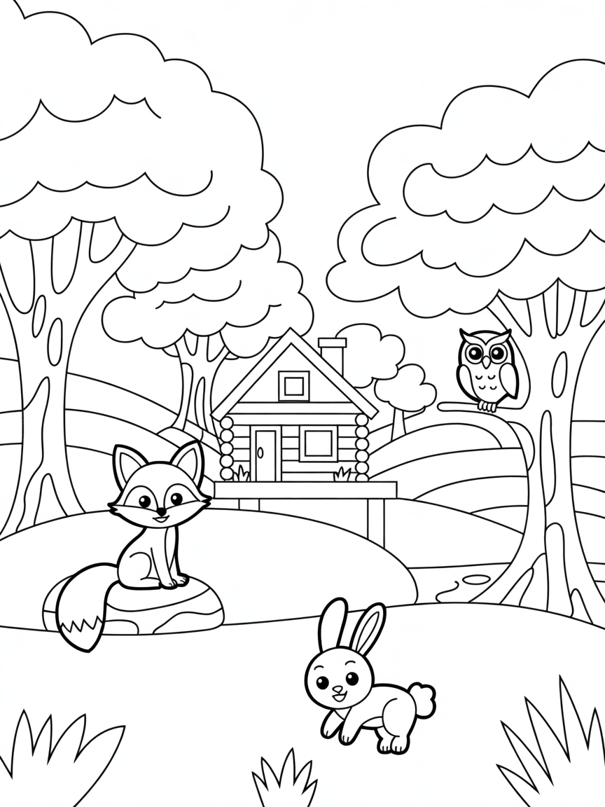 Woodland retreat - Free Coloring Page