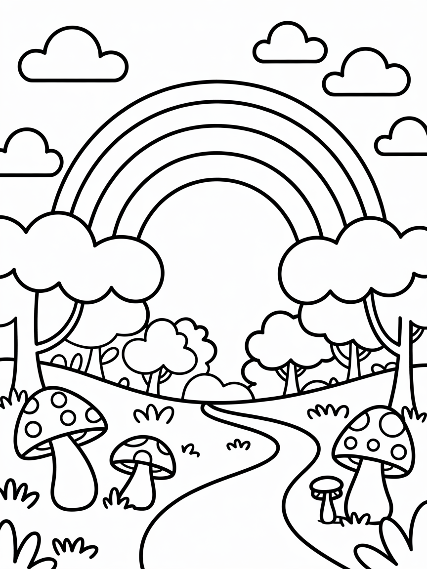Reinbow, forest, illusion - Free Coloring Page