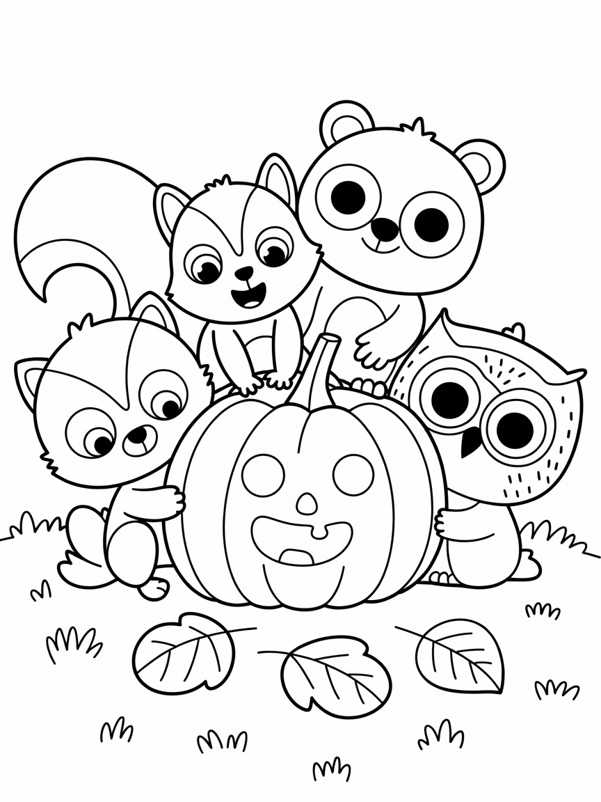 Autumn animals - Free Coloring Page