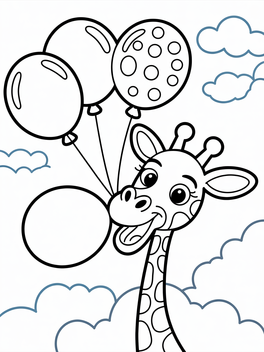Giraffe blowing bubblegum balloons - Free Coloring Page