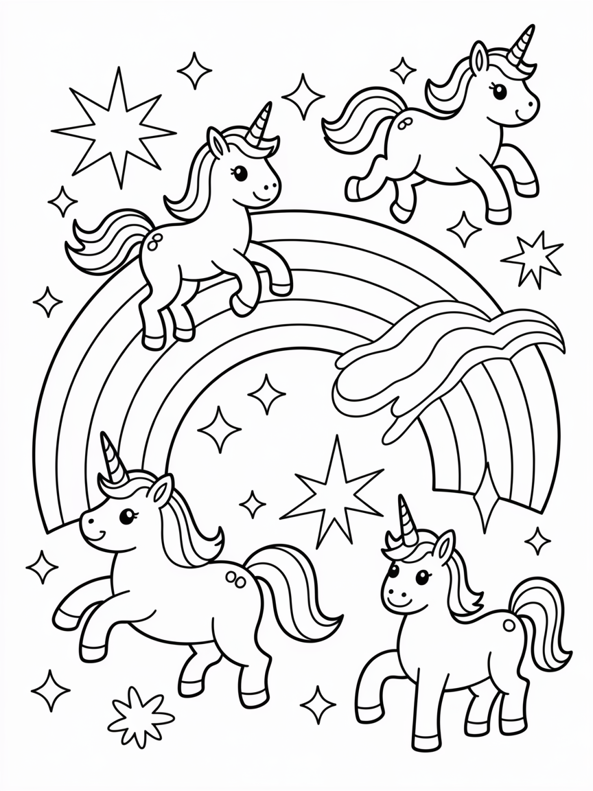 Unicorns, rainbows and sparkles - Free Coloring Page