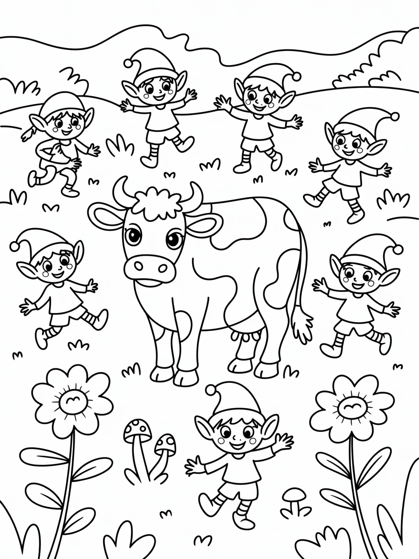 Bos met elfjes - Free Coloring Page