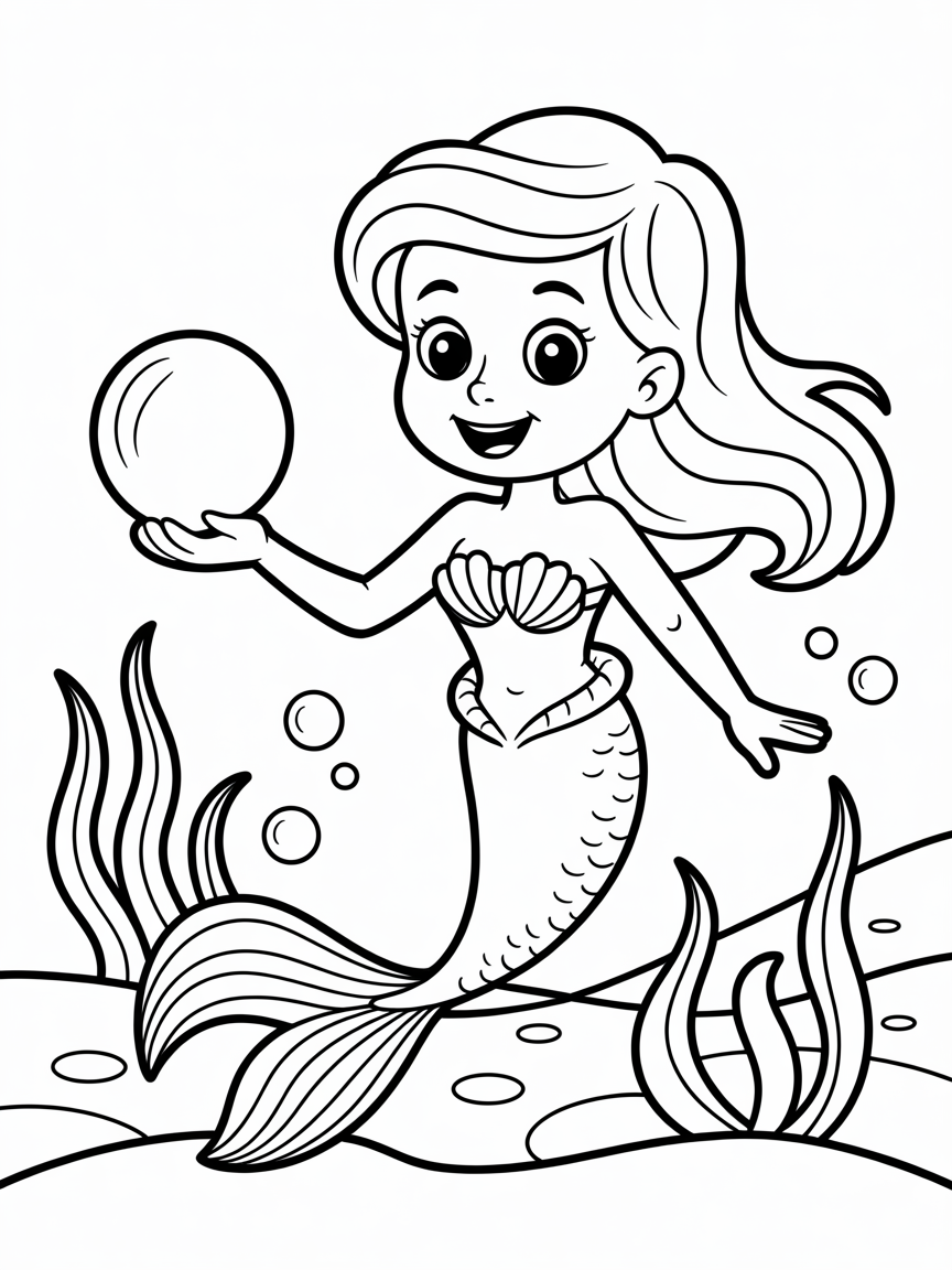 A mermaid with a pearl - Free Coloring Page