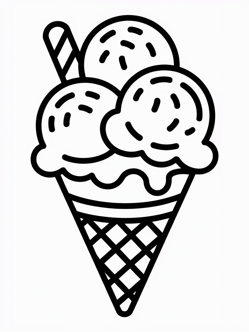 Ice cream desserts waffle - Free Coloring Page