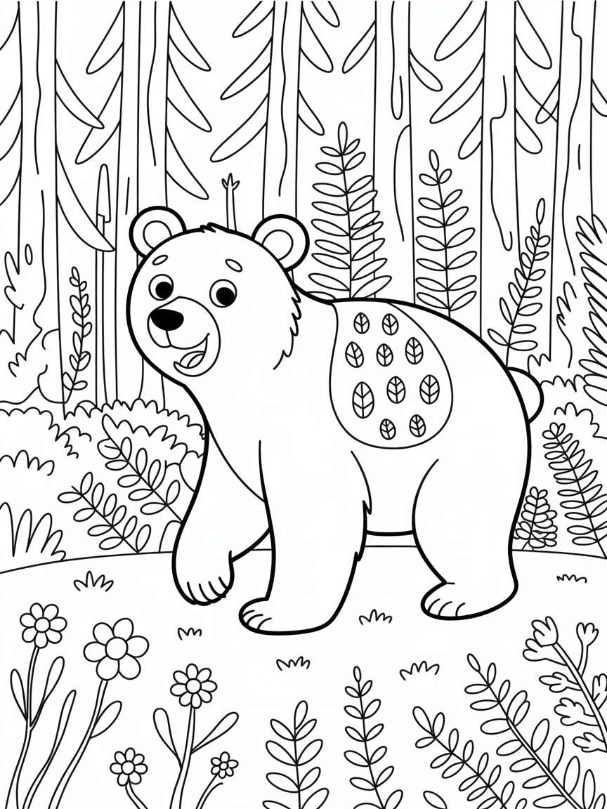 Brown bear walking in forest - Free Coloring Page