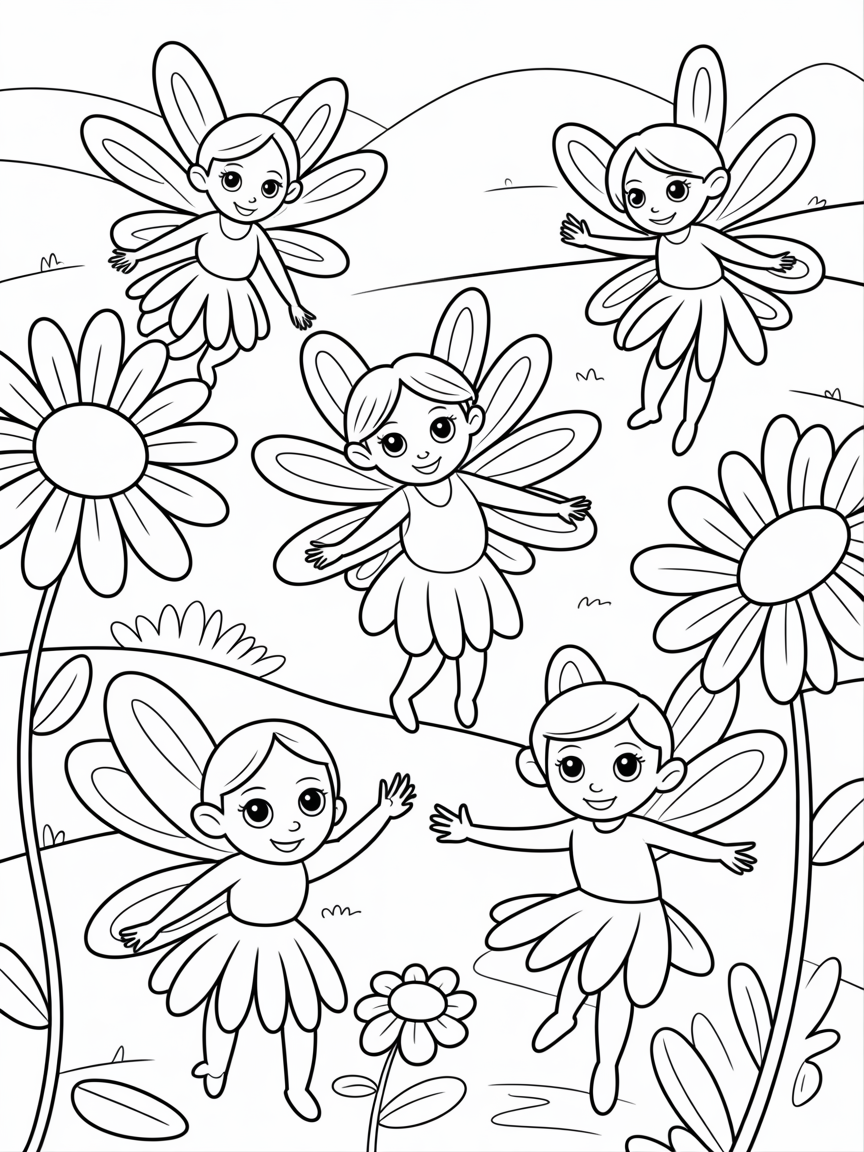 Flower fairies - Free Coloring Page