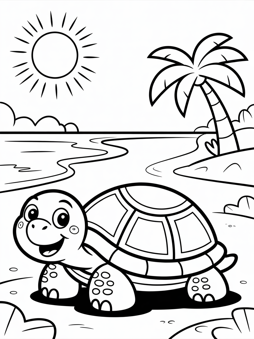 Tortoise on beach - Free Coloring Page