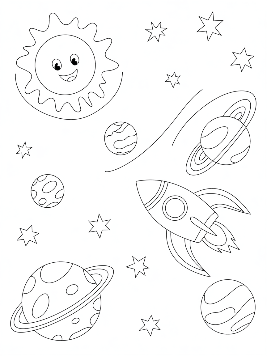 Space, planets - Free Coloring Page