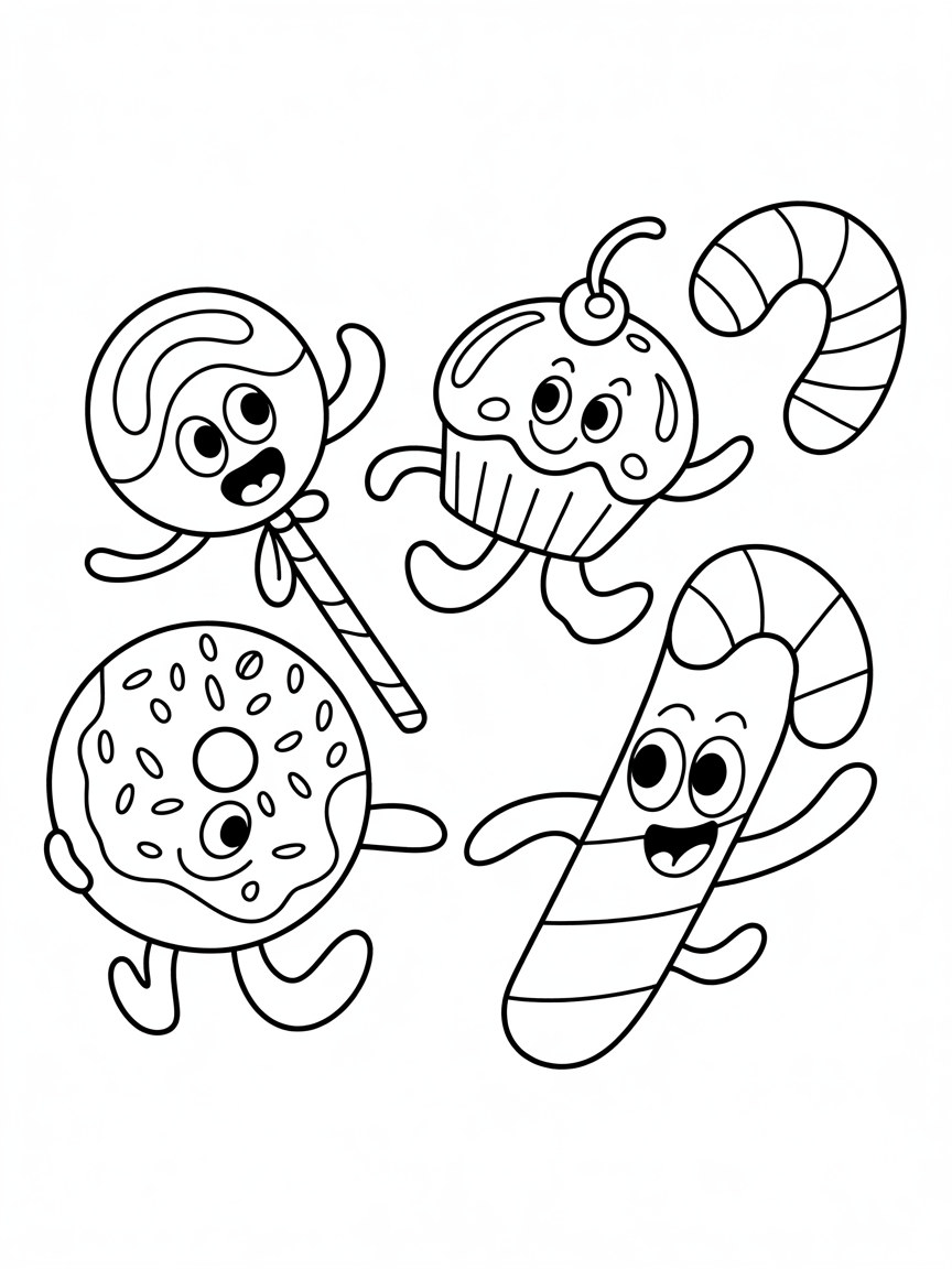 Happy sweets dancing - Free Coloring Page
