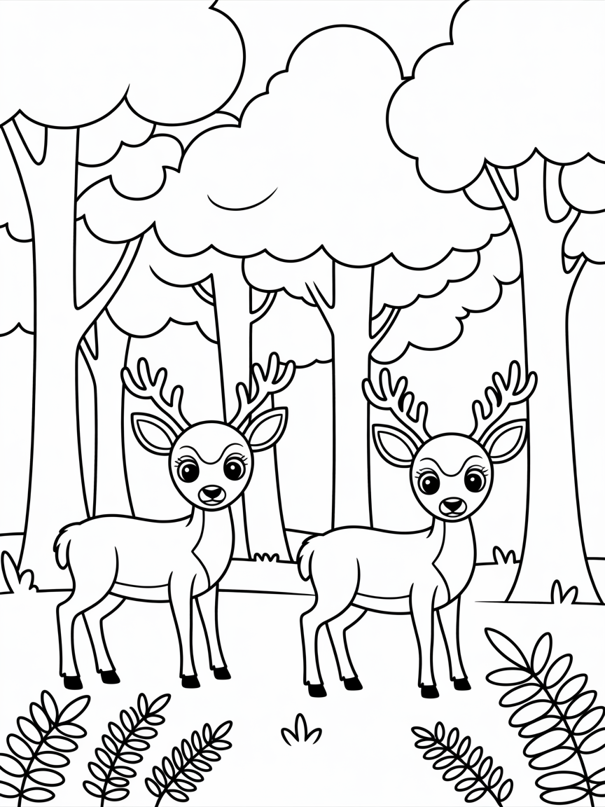 Red deer in forest - Free Coloring Page
