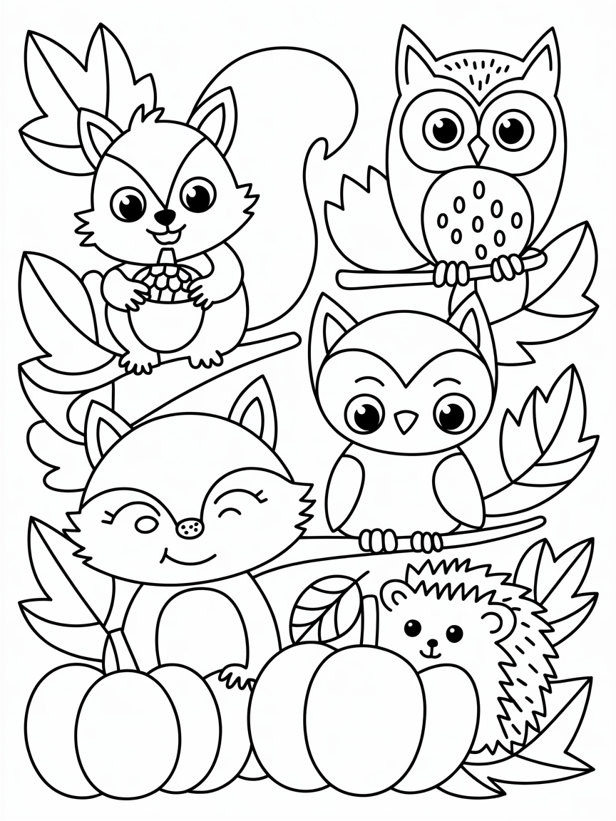 Autumn creatures - Free Coloring Page