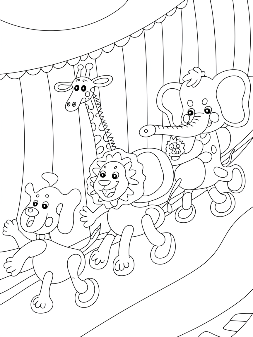 Balloon animals in a circus parade - Free Coloring Page