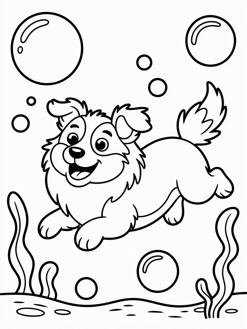 Sheltie under water - Free Coloring Page