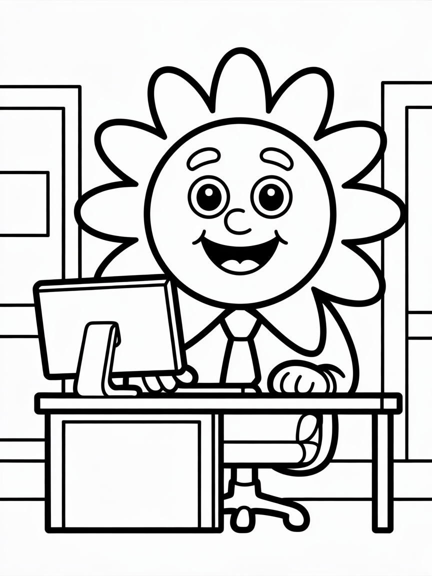 Sun In the office - Free Coloring Page