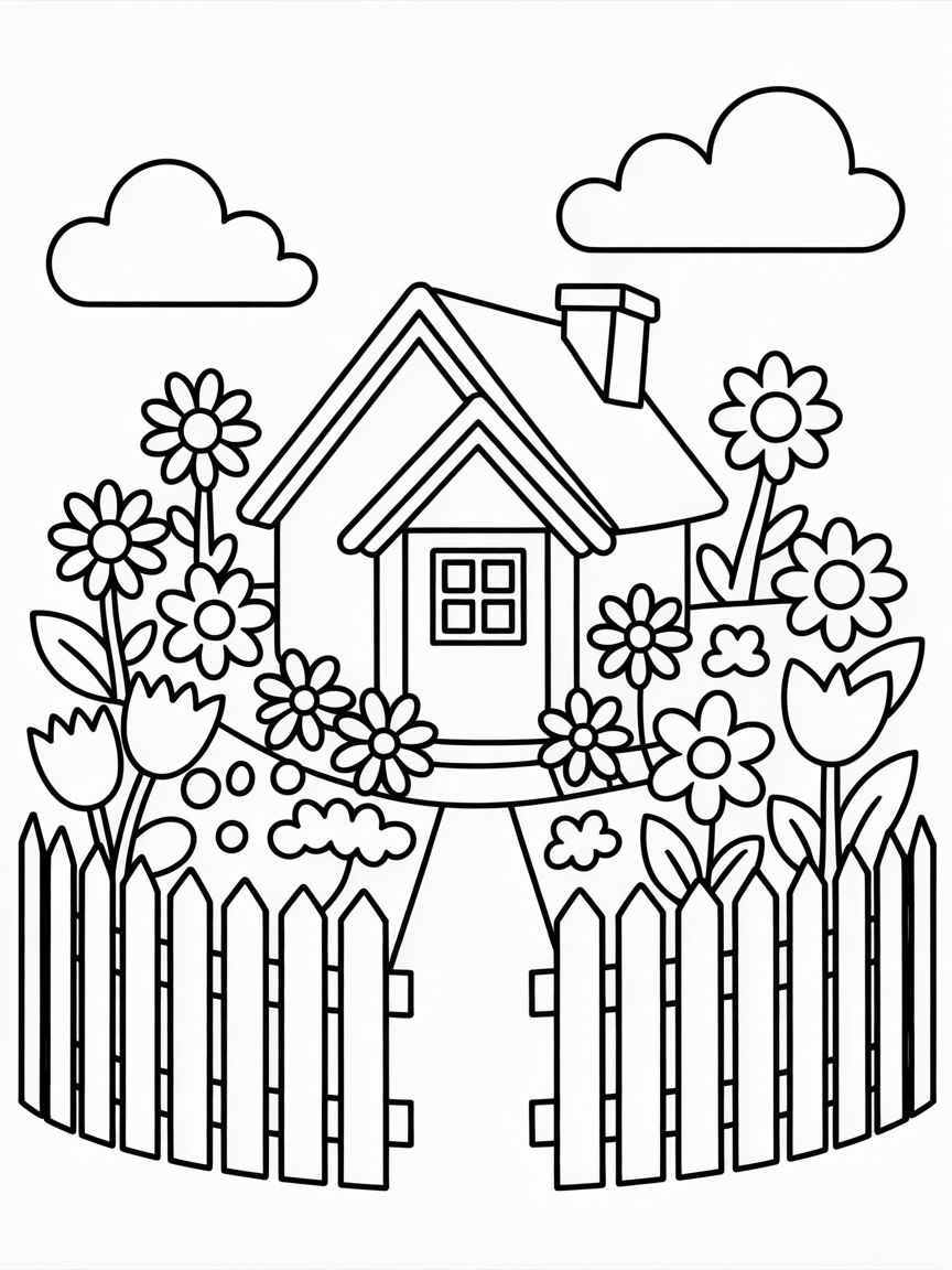 Cottage garden - Free Coloring Page