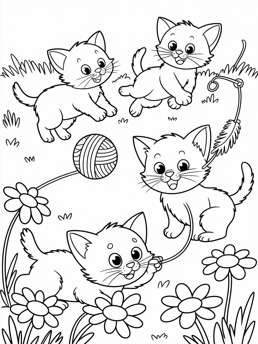 Cats playing - Free Coloring Page