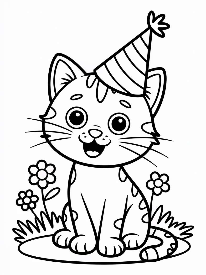 Cat with a hat - Free Coloring Page