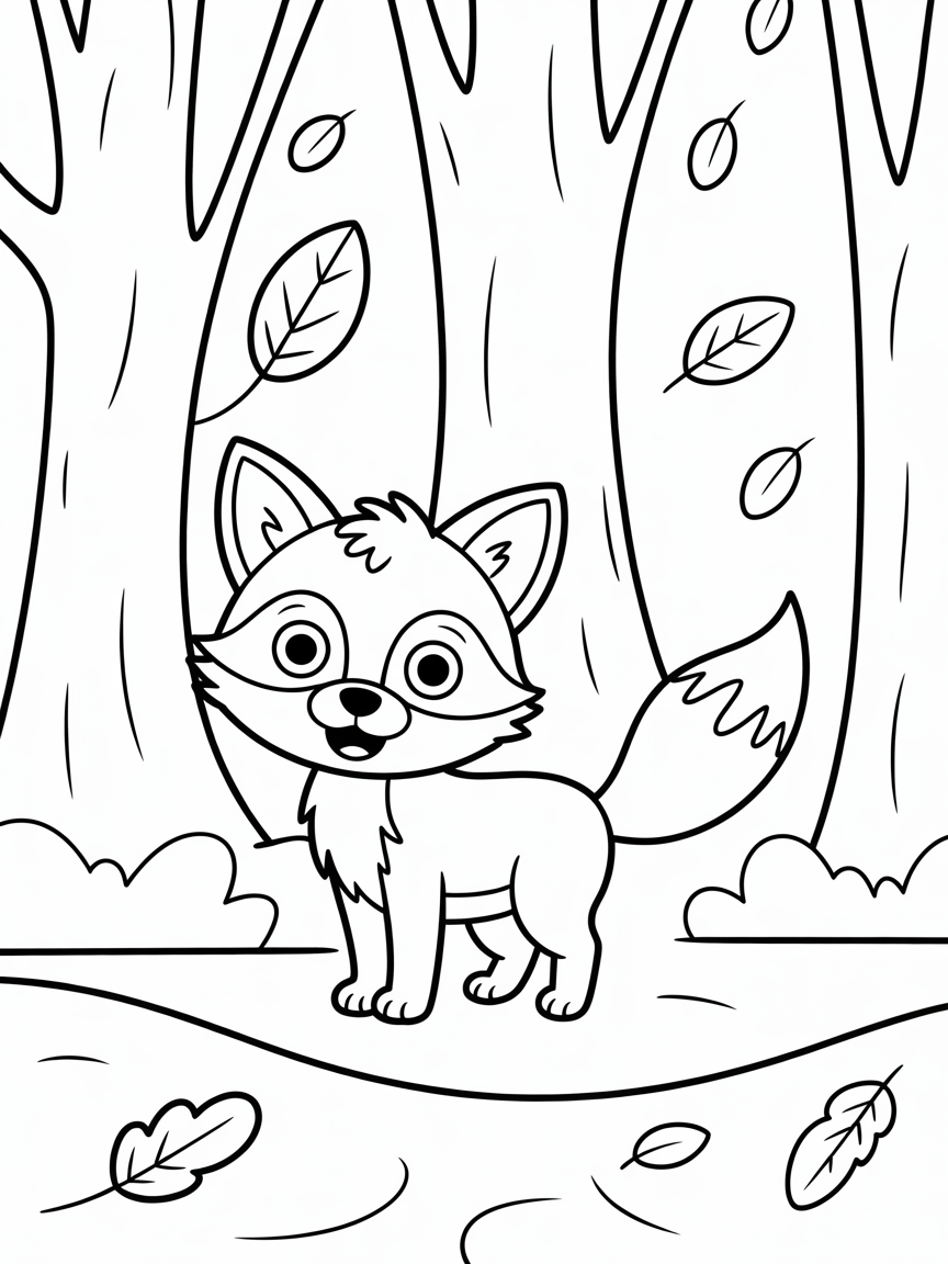 Fox in forest autumn - Free Coloring Page