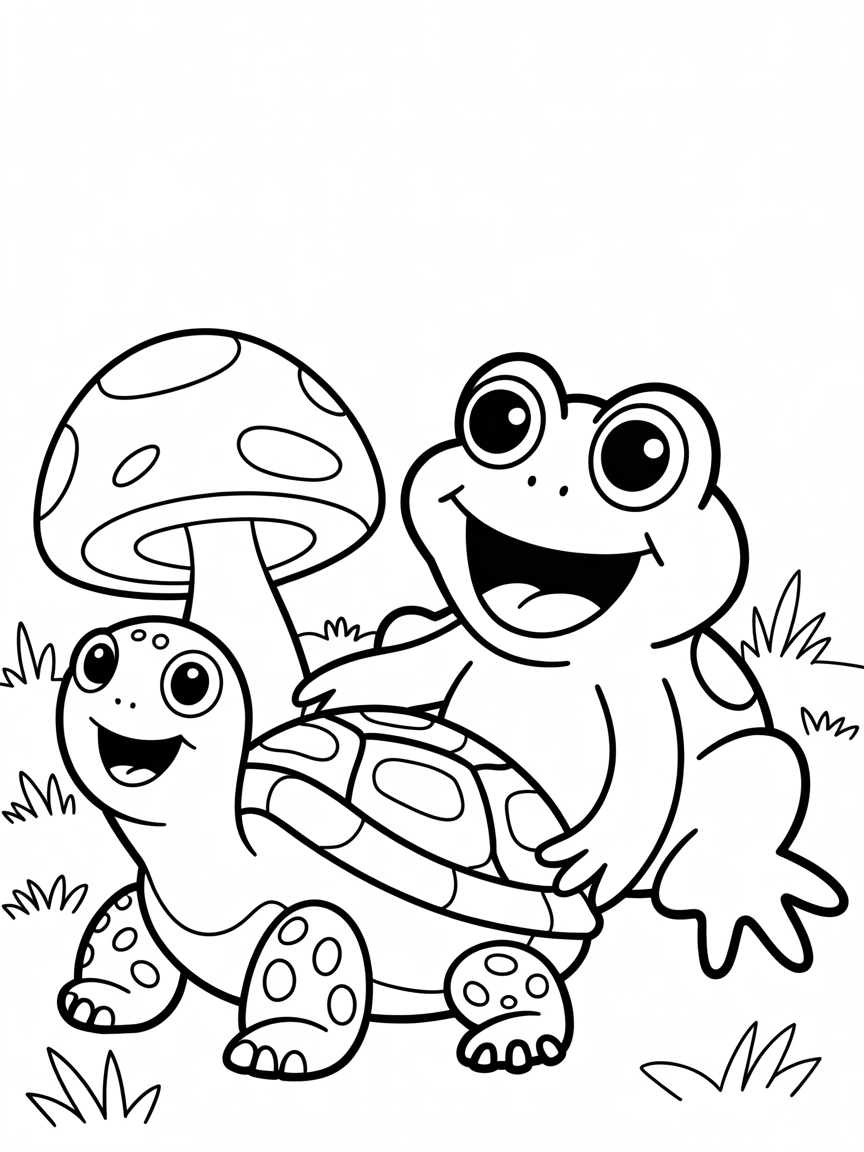 Tortoise and toad - Free Coloring Page