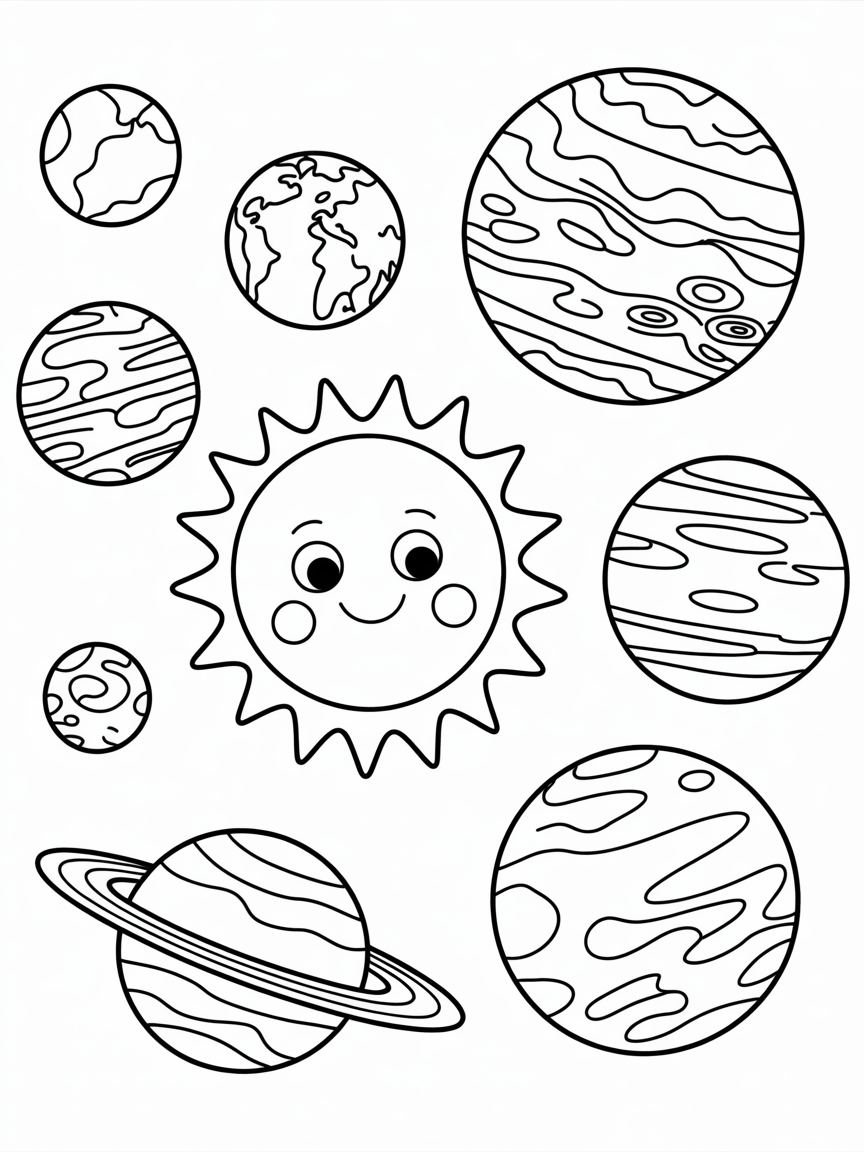 The planets of the solar system - Free Coloring Page