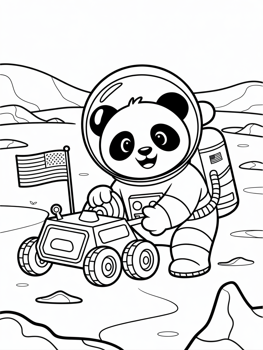 Panda astronaut exploring Mars - Free Coloring Page