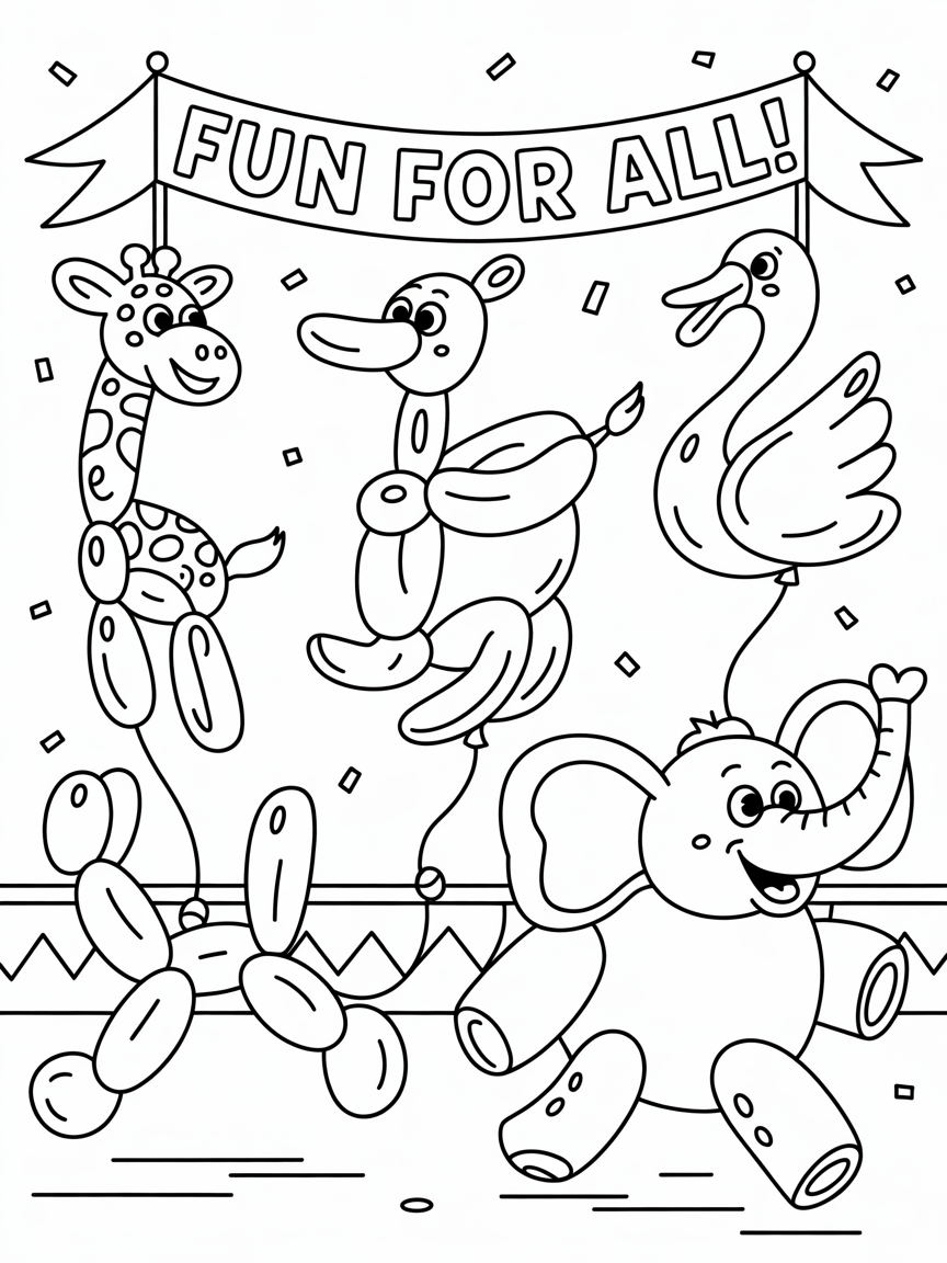 Balloon animals at a circus parade - Free Coloring Page
