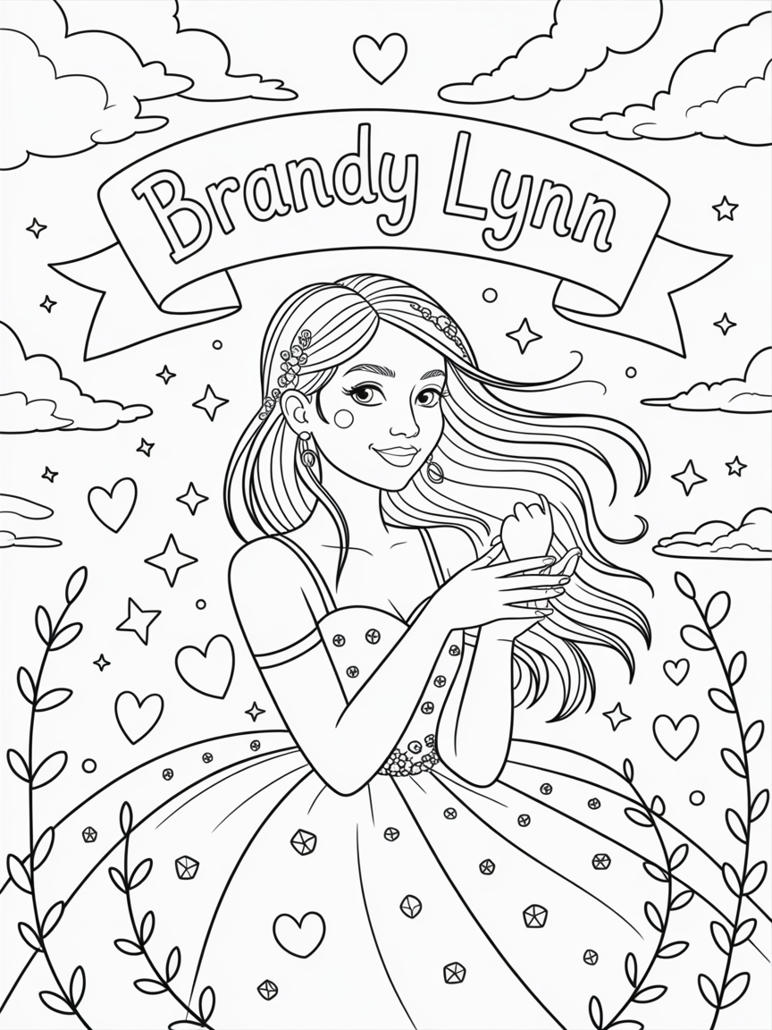 Create a cute coloring page for girl named 