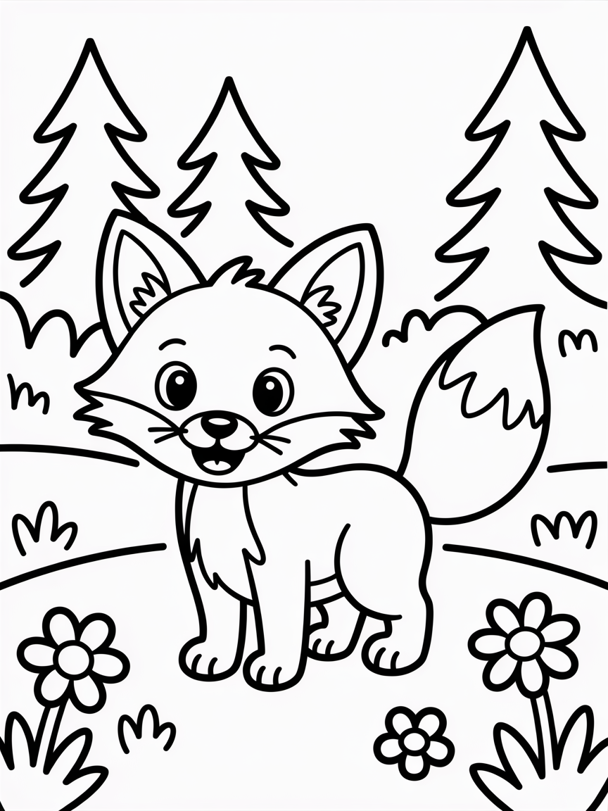 Fox in forest - Free Coloring Page