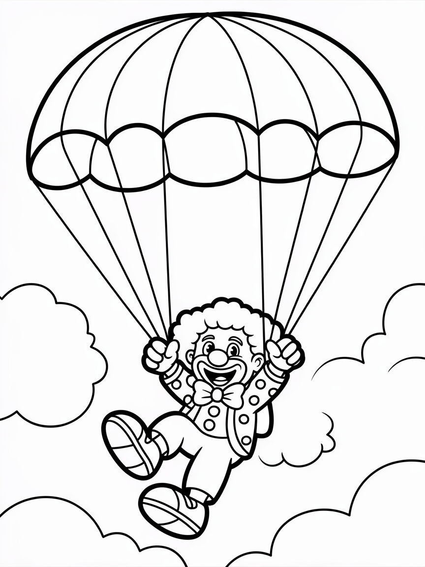 Clown parachuting - Free Coloring Page
