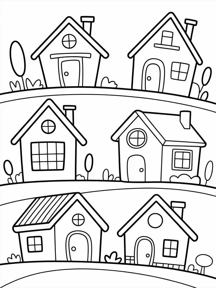 Tiny houses - Free Coloring Page