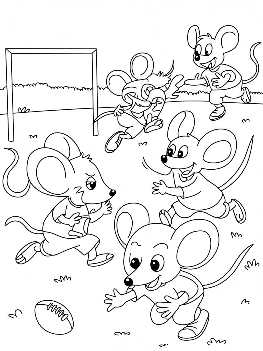 Footballing mice - Free Coloring Page