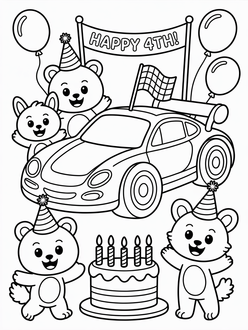 4th birthday race car themed - Free Coloring Page