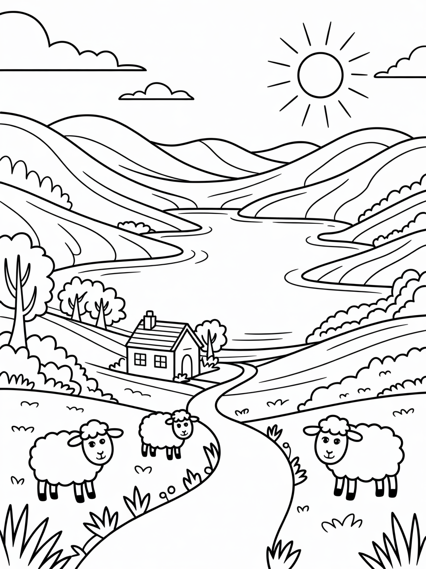 The lake district - Free Coloring Page