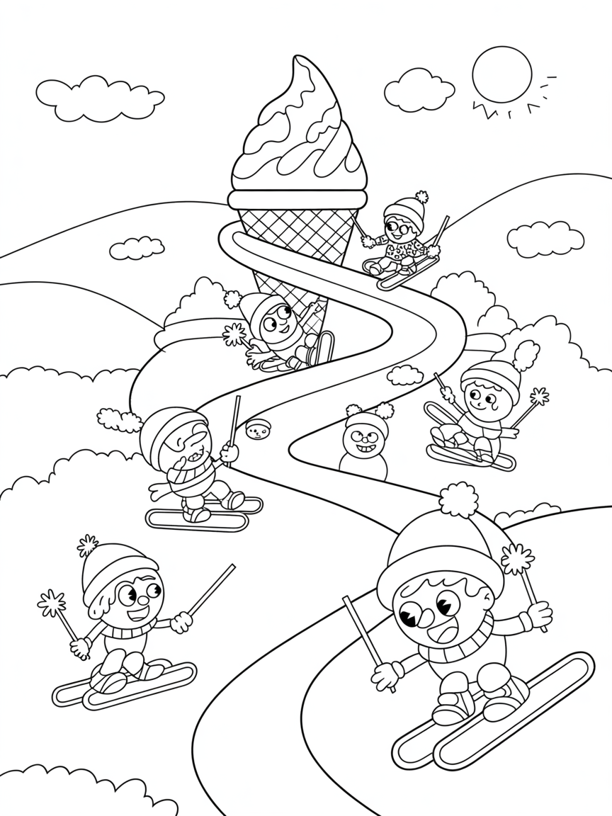 Ice cream cone mountain adventure - Free Coloring Page