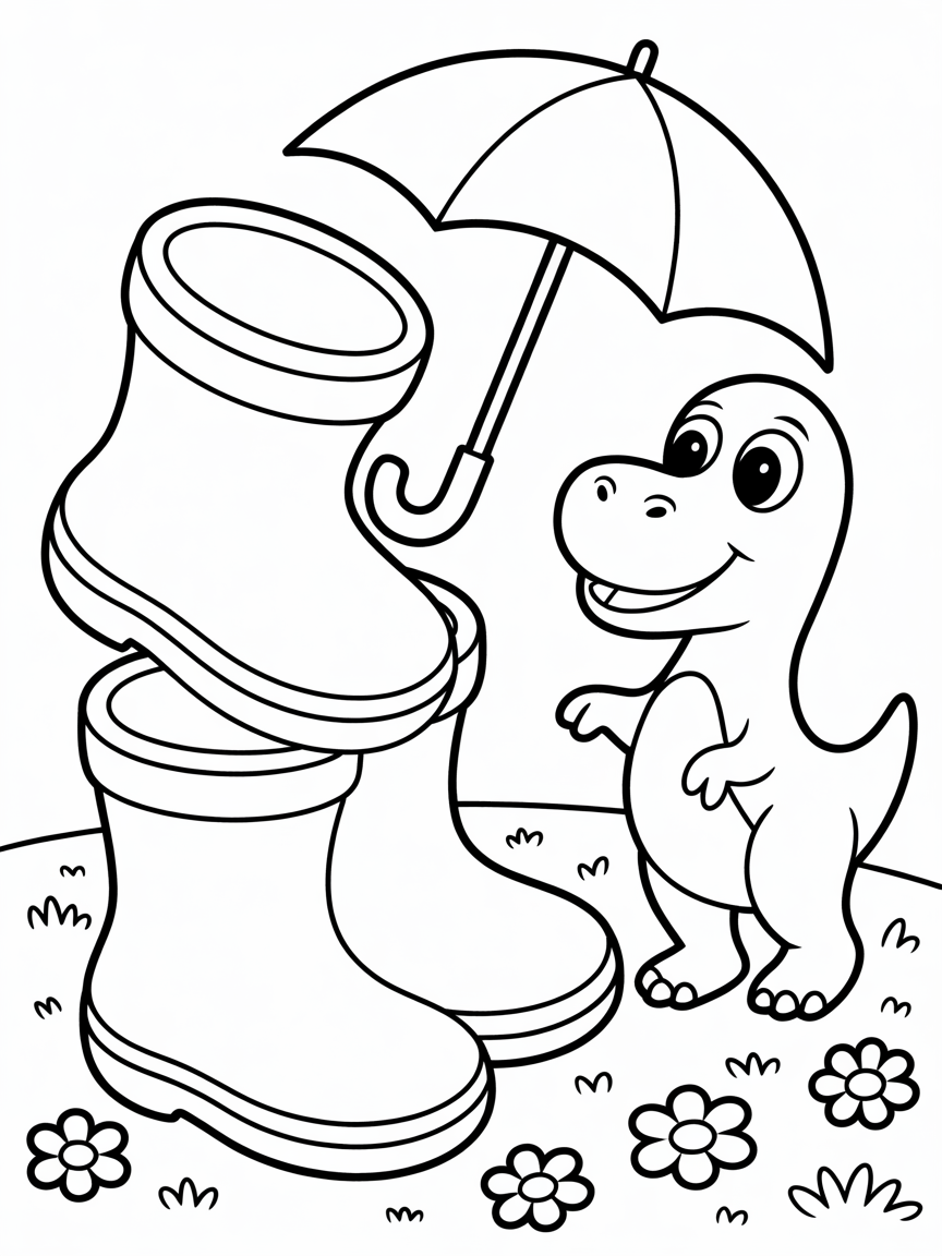 Duck wellies dinosaur tiny umbrella - Free Coloring Page