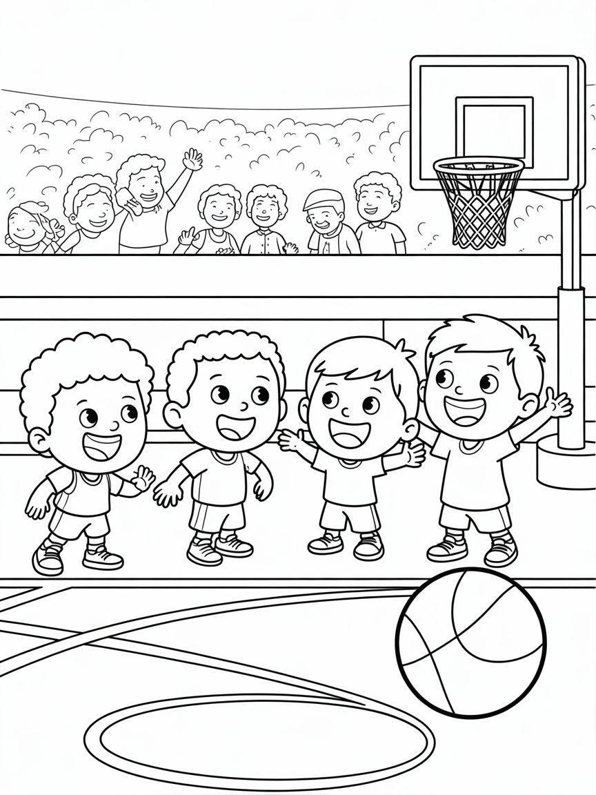 Watching a Lakers game from front court - Free Coloring Page