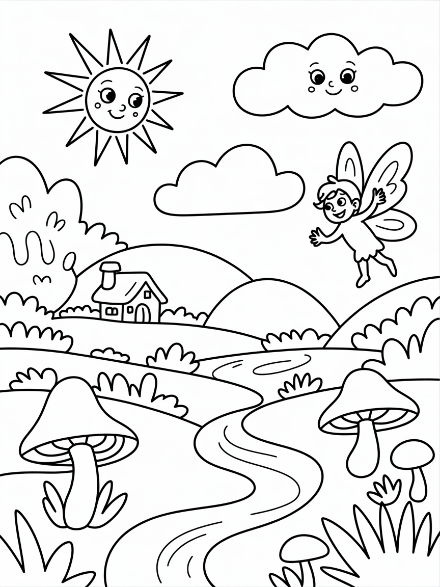 Fairy land - Free Coloring Page
