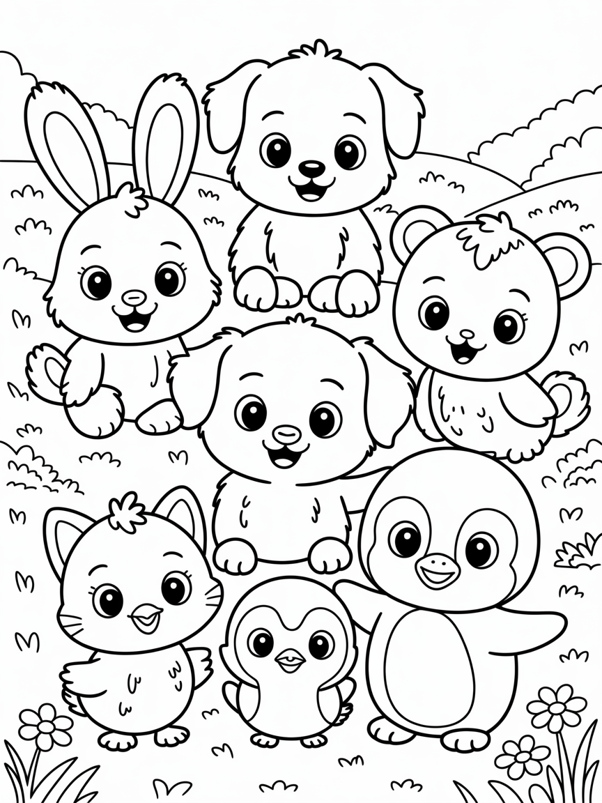 Cutie animals - Free Coloring Page