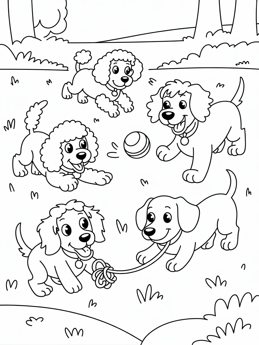 Dogs playing - Free Coloring Page