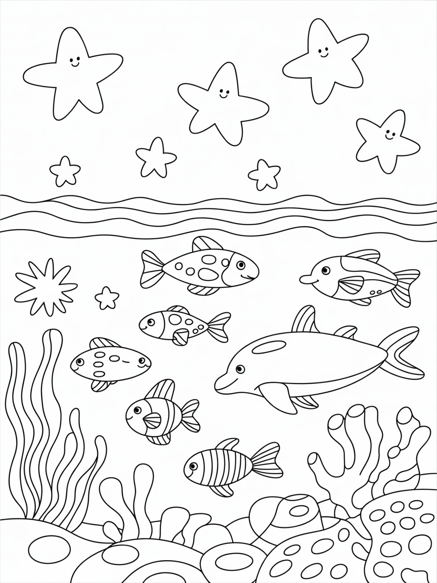 moonlight stars ocean glow - Free Coloring Page