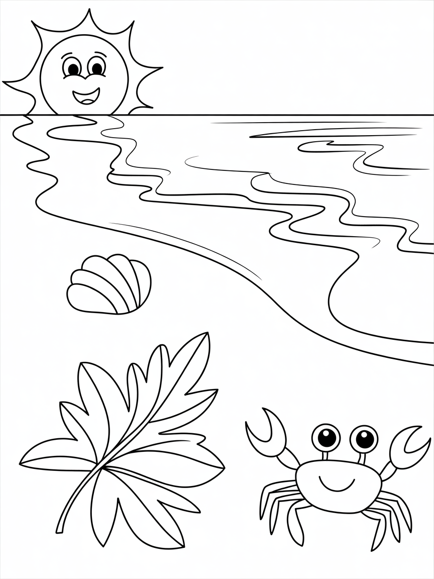 Autumn by the sea - Free Coloring Page