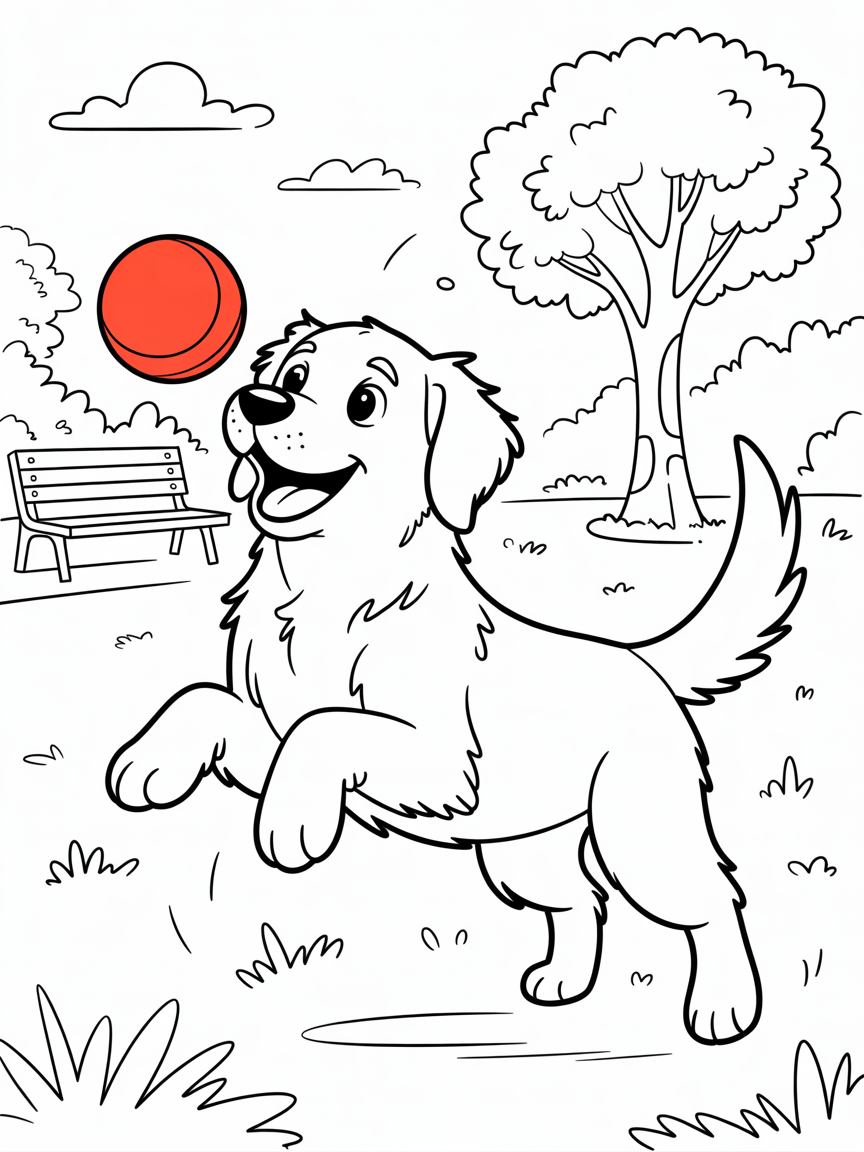 A dog playing with a ball - Free Coloring Page