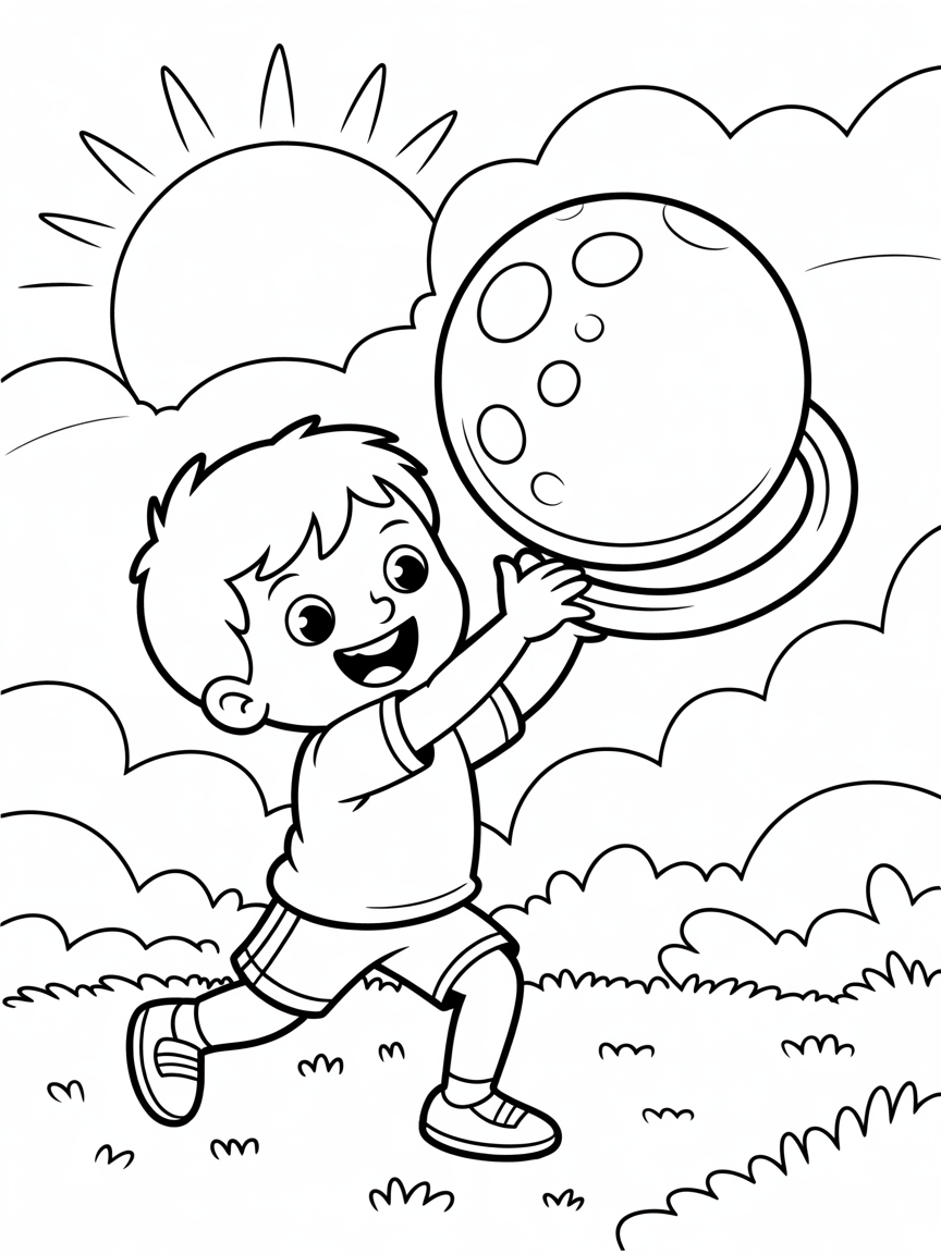 A child playing ball - Free Coloring Page