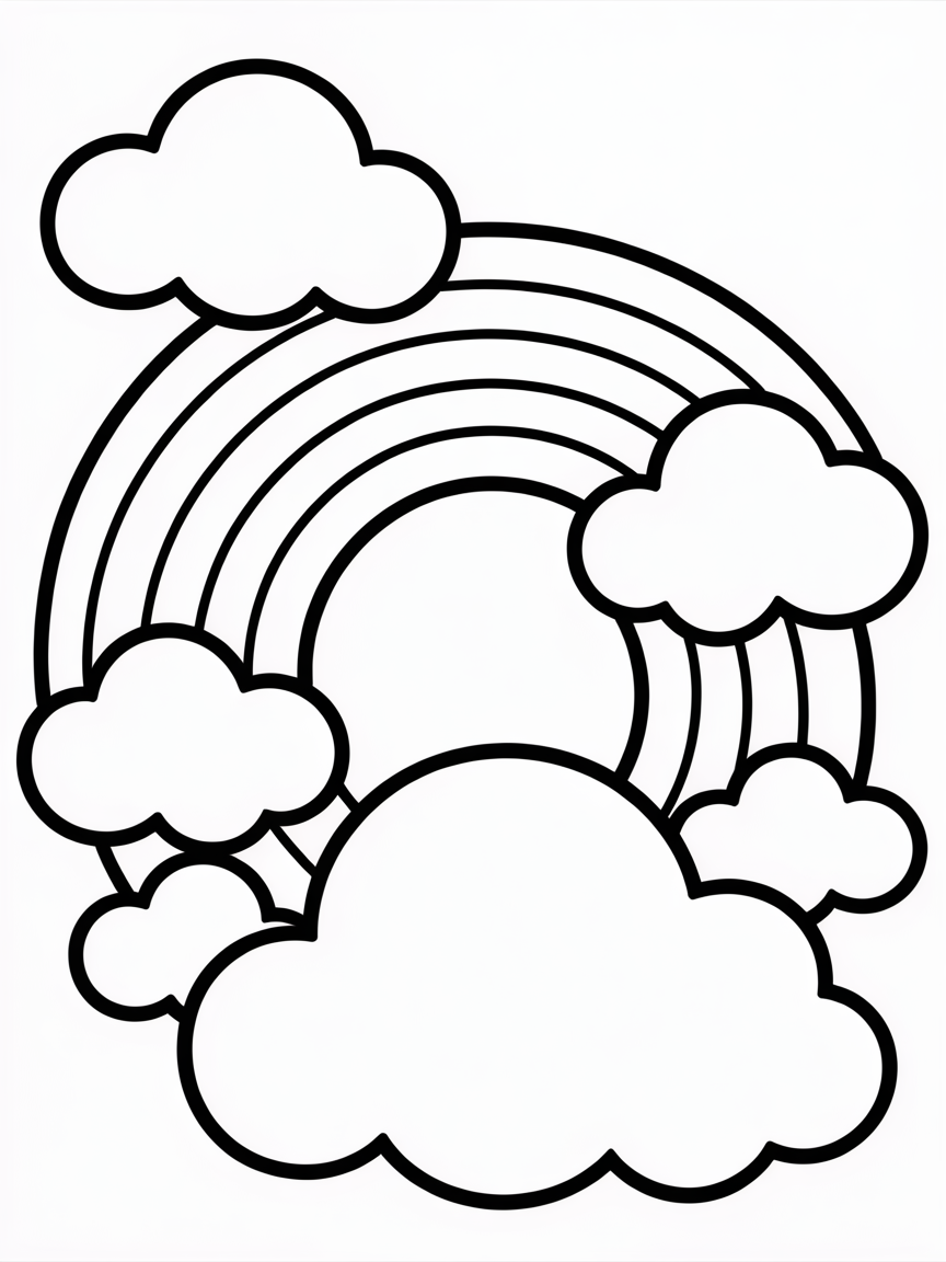 Clouds in a rainbow sky - Free Coloring Page