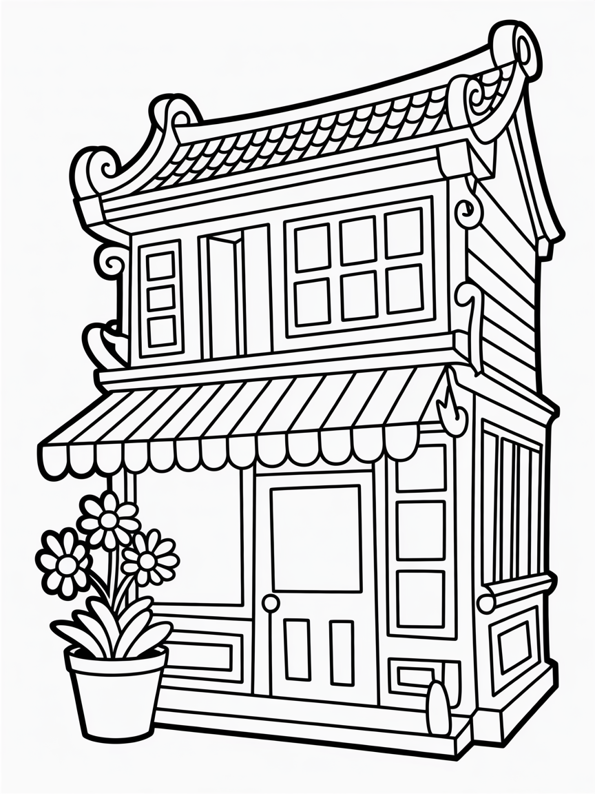 Fantasy shophouse - Free Coloring Page