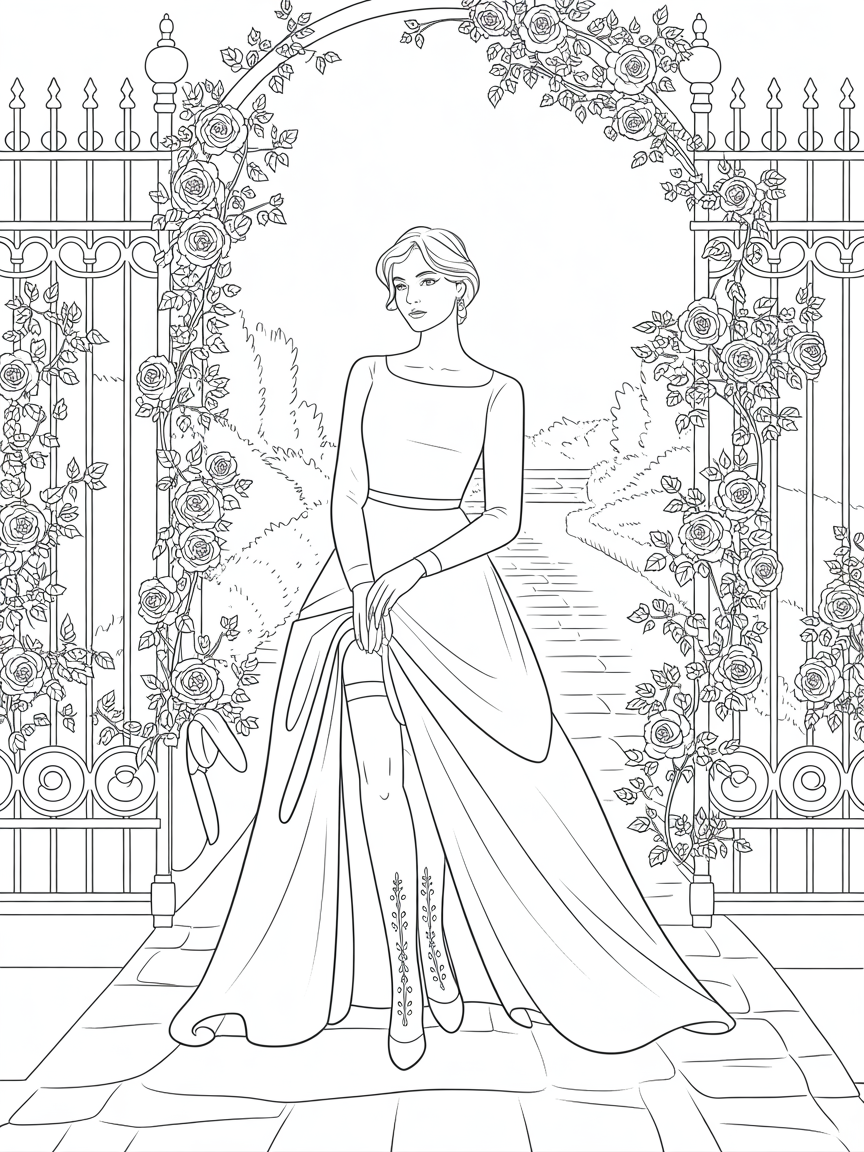 A lady showing her ankles - Free Coloring Page