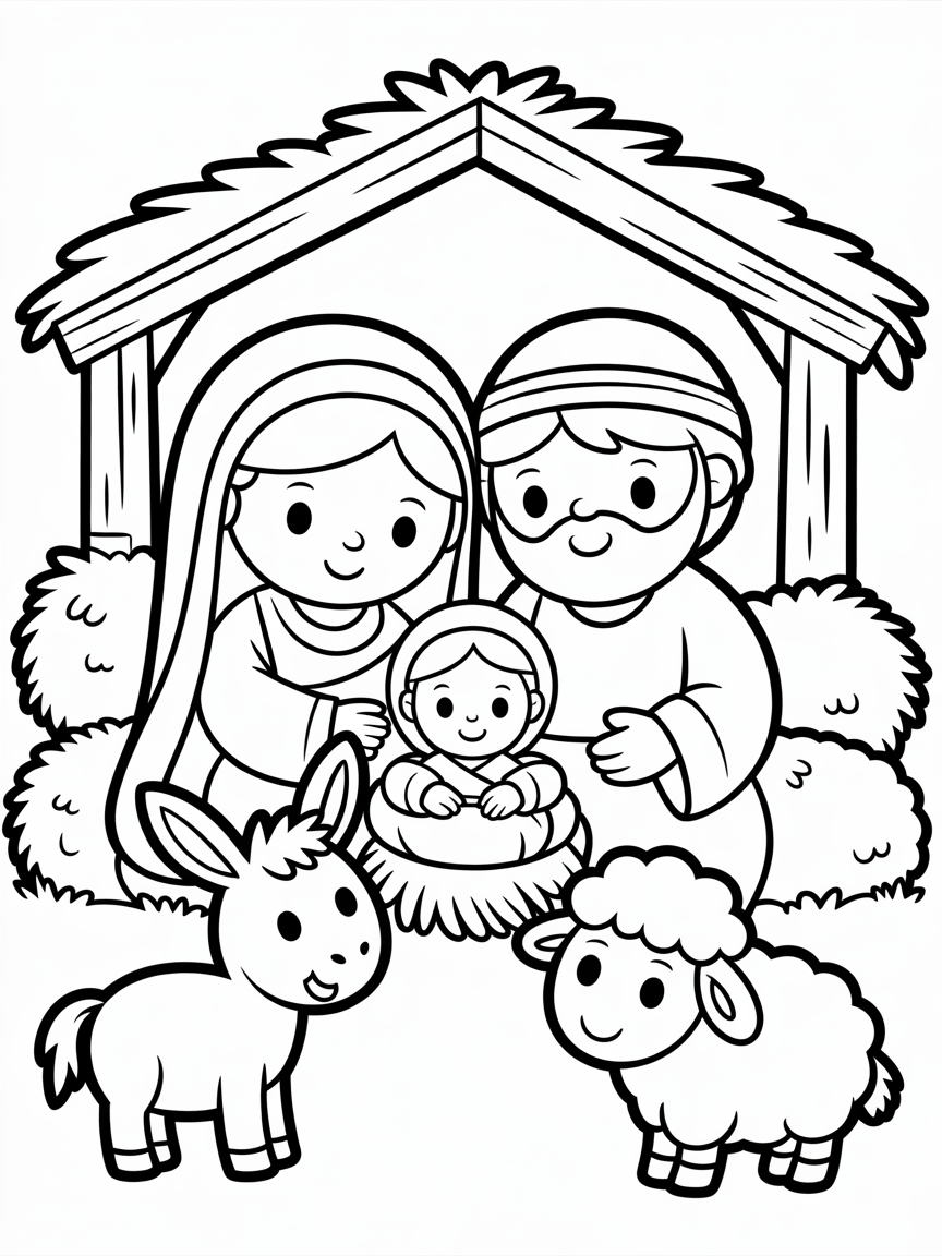 Nativity scene - Free Coloring Page