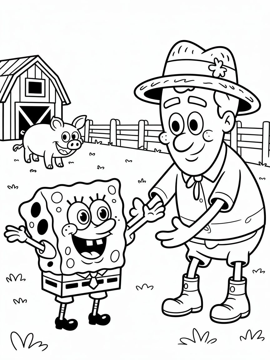 Spongebob meets old MacDonald - Free Coloring Page