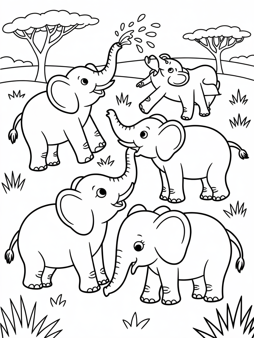 elephants in the wild - Free Coloring Page